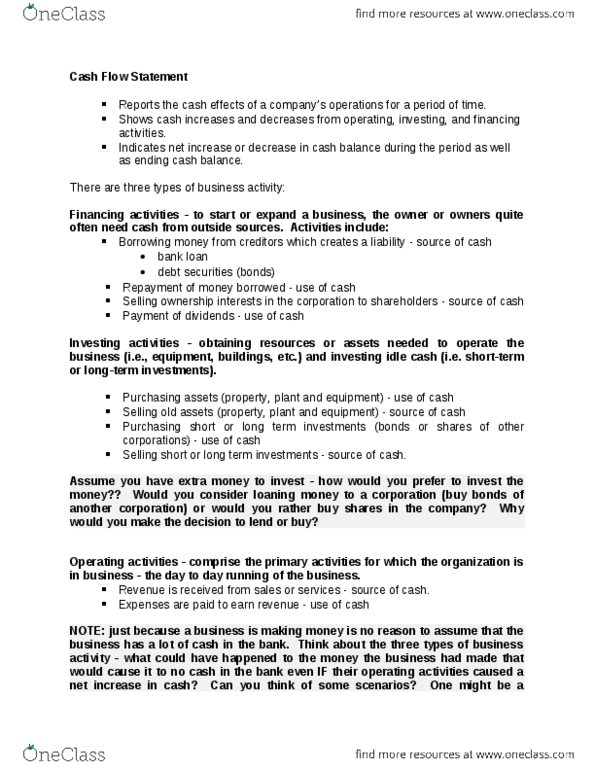 ACC 100 Chapter Notes - Chapter 2: Income Statement, Cash Flow Statement, Making Money thumbnail