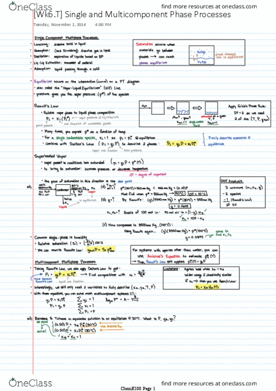 CH ENGR 100 Lecture 6: Single and Multicomponent Phase Processes thumbnail