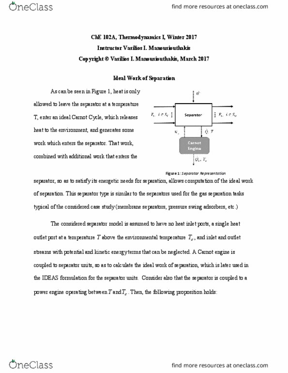 CH ENGR 102A Lecture Notes - Lecture 10: Carnot Heat Engine, Carnot Cycle, Thermodynamics thumbnail