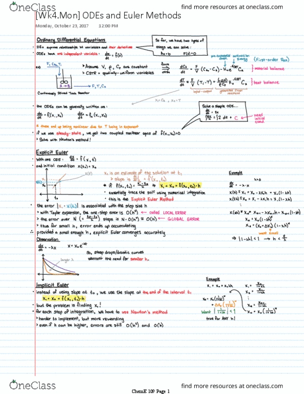 CH ENGR 109 Lecture 4: [Wk4] ODEs and Euler Methods thumbnail