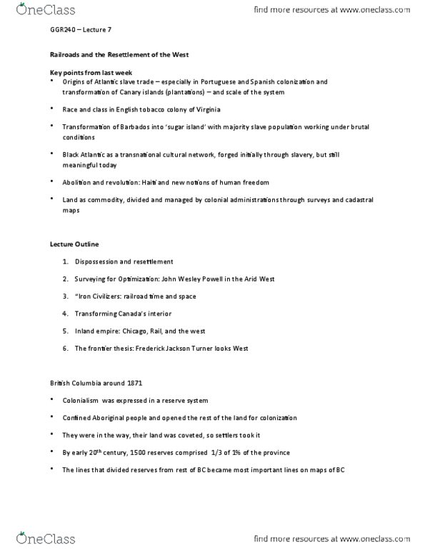 GGR240H1 Lecture Notes - Lecture 7: E-Selectin, Frederick Jackson Turner, 2000 Miles thumbnail