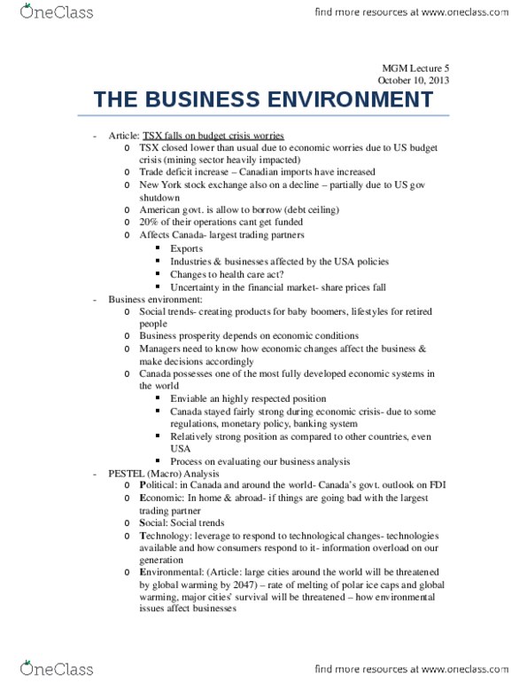 MGM101H5 Lecture Notes - Pest Analysis thumbnail