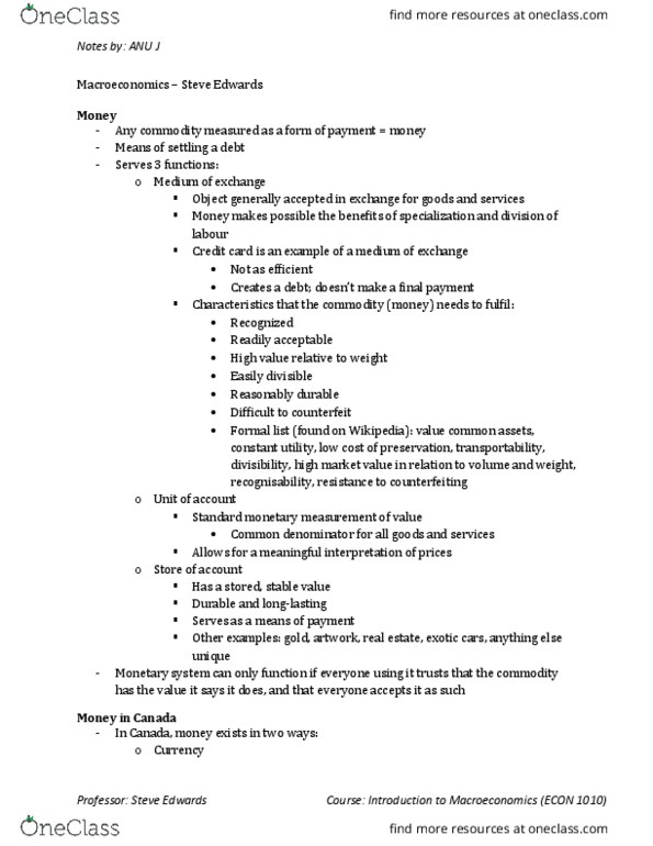 ECON 1010 Lecture 4: ECON 1010 - Money and the Banking System thumbnail