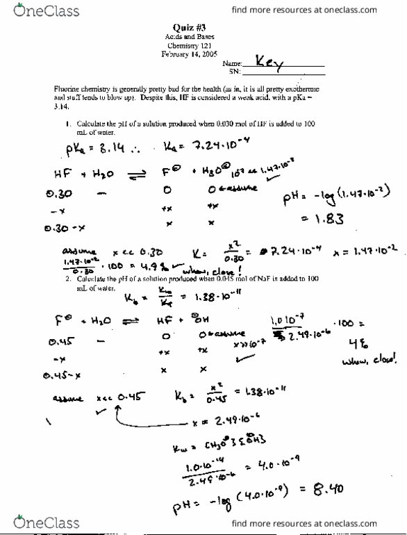 CHEM 121 Quiz: CHEM 121 Quiz 3 2005 - OneClass