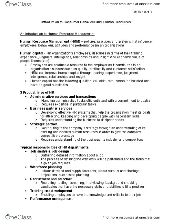 Management and Organizational Studies 1021A/B Lecture Notes - Lecture 13: Job Satisfaction, Business Partner, Human Capital thumbnail