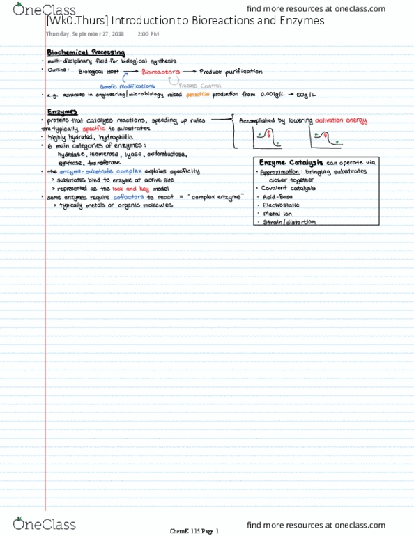 CH ENGR C115 Lecture 1: Introduction to Bioreactions and Enzymes thumbnail