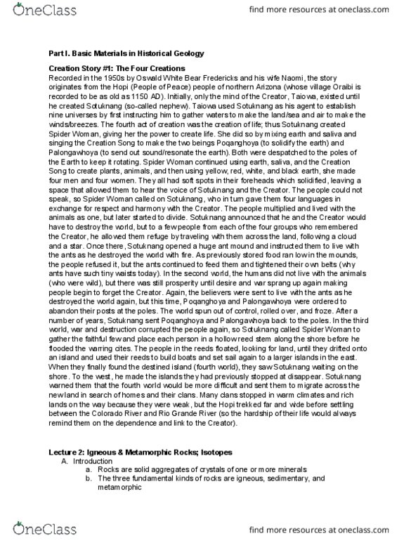 GEOL 1122 Lecture Notes - Lecture 2: Hopi Mythology, Hollow Reed, Metamorphism thumbnail