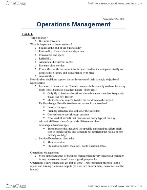MGM101H5 Lecture Notes - Operations Management thumbnail