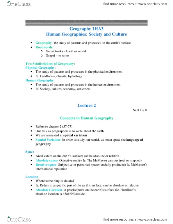 GEOG 1HA3 Lecture Notes - Megacity, Human Development Index, Cholera thumbnail