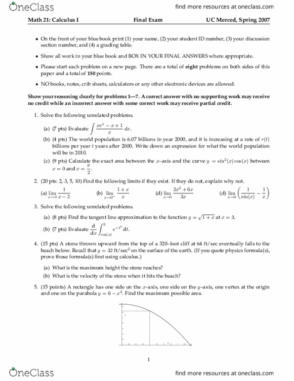 Math 021 Study Guide Spring 2019 Final Antiderivative