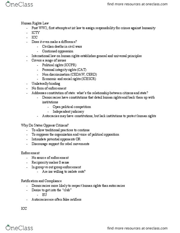 POLSCI 160 Lecture Notes - Lecture 27: International Covenant On Civil And Political Rights, International Criminal Tribunal For The Former Yugoslavia, Child Labour thumbnail