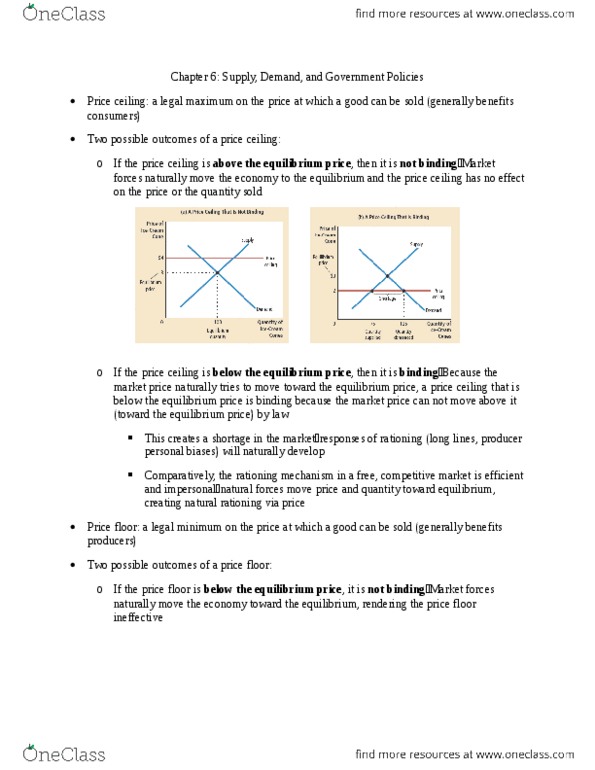 Economics 10a Chapter Notes - Chapter 6: Economic Equilibrium, Linear Map, Price Ceiling thumbnail