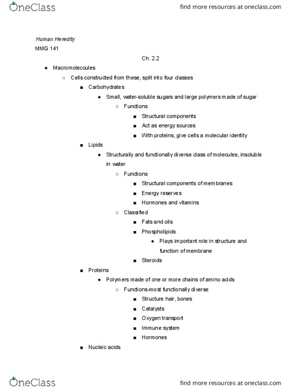 MMG 141 Chapter 2: Section 2-The Chemistry of Cells thumbnail