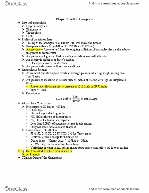 GEOG 1112 Lecture Notes - Lecture 3: Ozone Layer, Atmosphere Of Earth, Exosphere thumbnail