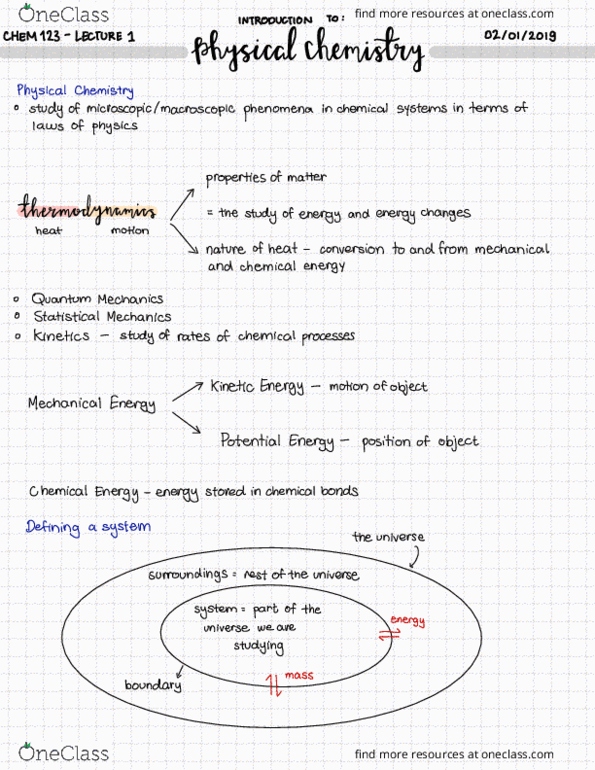 CHEM 123 Lecture Notes - Lecture 1: Thermodynamic System, Type System thumbnail