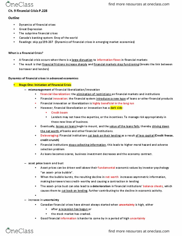 EC223 Chapter Notes - Chapter 9: Stock Market Crash, Financial Innovation, Moral Hazard thumbnail