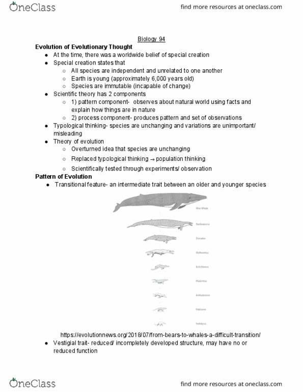 BIO SCI 94 Lecture Notes - Lecture 2: Special Creation, Scientific Theory thumbnail