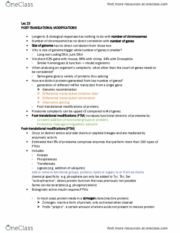 MCD BIO 165A Lecture 15: lecture 15 POST-TRANSLATIONAL MODIFICATIONS thumbnail