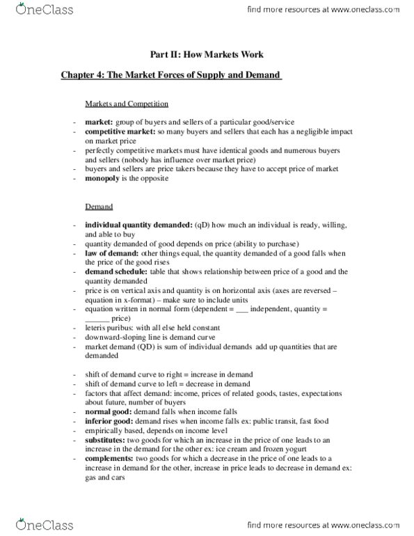 Economics 10a Chapter 4: Chapter 4 - The Market Forces of Supply and Demand thumbnail