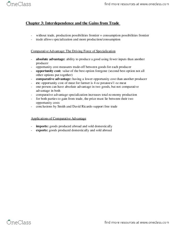 Economics 10a Chapter 3: Chapter 3 - Interdependence and the Gains from Trade thumbnail