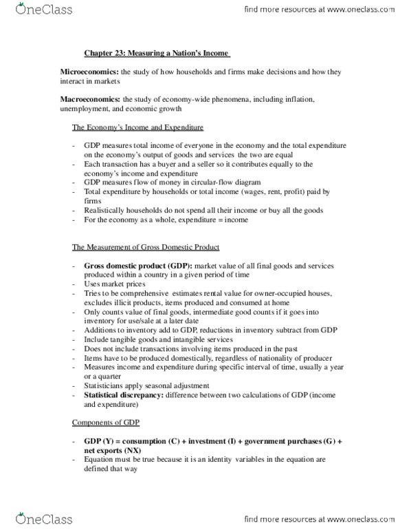 Economics 10b Chapter 23: Chapter 23 - Measuring a Nation's Income thumbnail