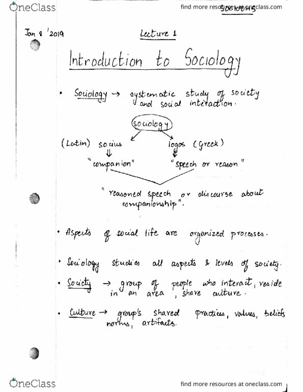 SOC100H5 Lecture 1: INTRODUCTION TO SOCIOLOGY cover image