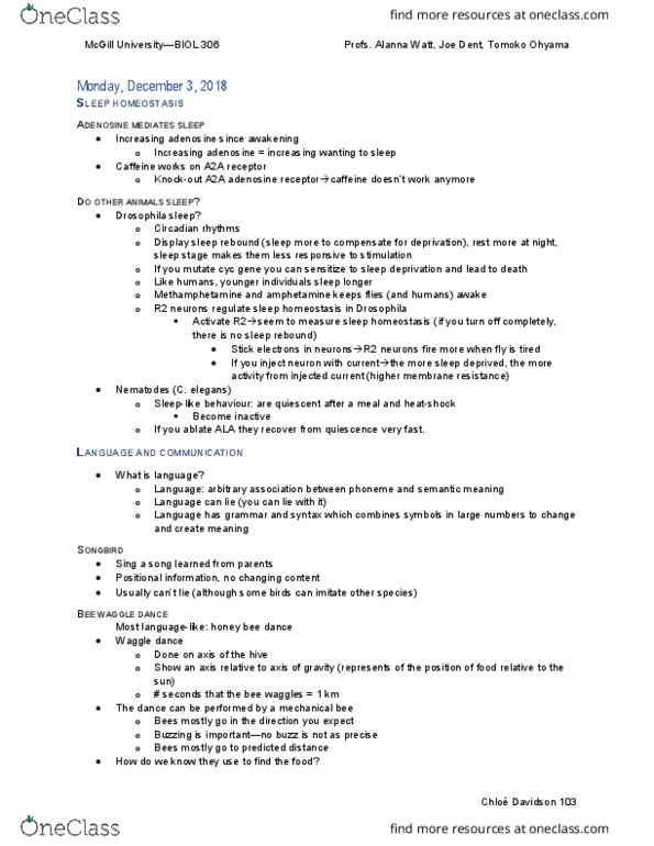 BIOL 306 Lecture Notes - Lecture 35: Waggle Dance, Sleep Deprivation, Circadian Rhythm thumbnail