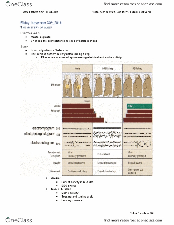 BIOL 306 Lecture Notes - Lecture 34: Homeostasis, Sleep Disorder, Cataplexy thumbnail