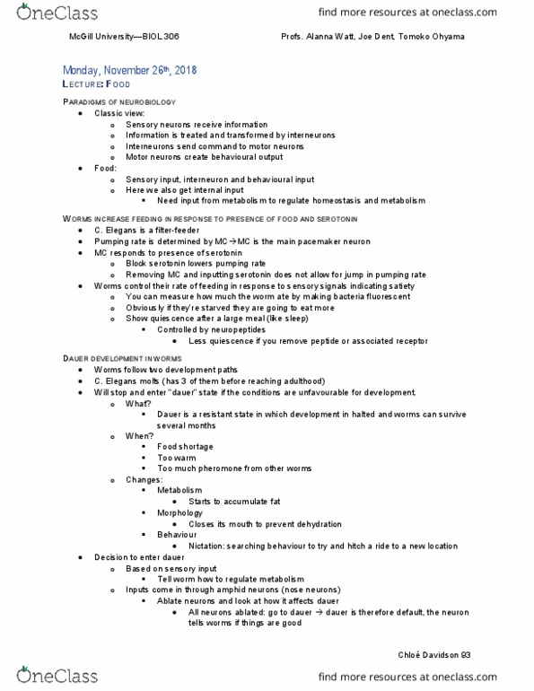 BIOL 306 Lecture Notes - Lecture 32: Amphid, Homeostasis, Melanocortin Receptor thumbnail