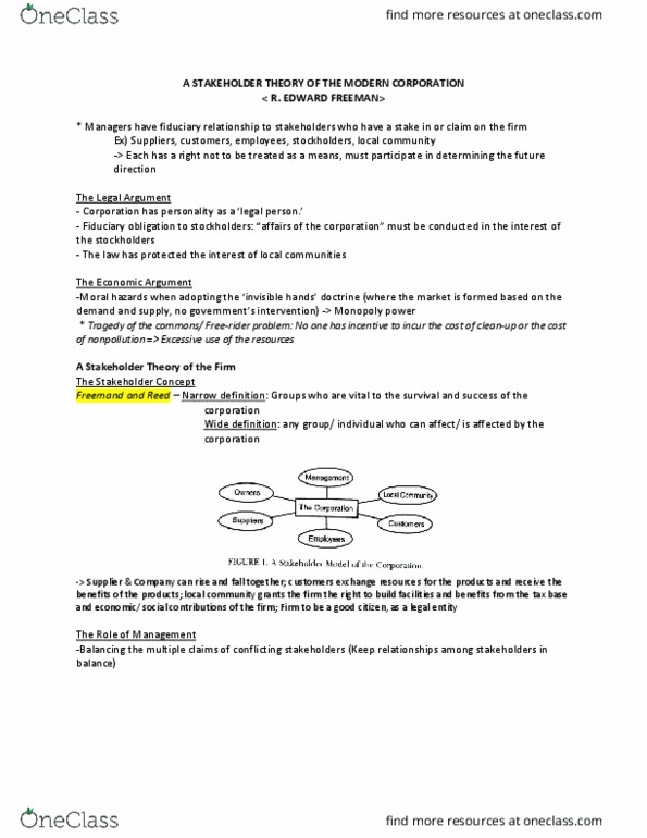 COM 445 Chapter Notes - Chapter 1: Stakeholder Theory, Monopoly, Fiduciary thumbnail