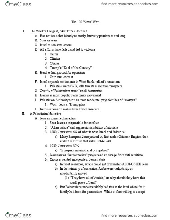 HISTORY 244 Lecture Notes - Lecture 1: Arab Jews, Palestinian National Authority, Israeli Settlement thumbnail