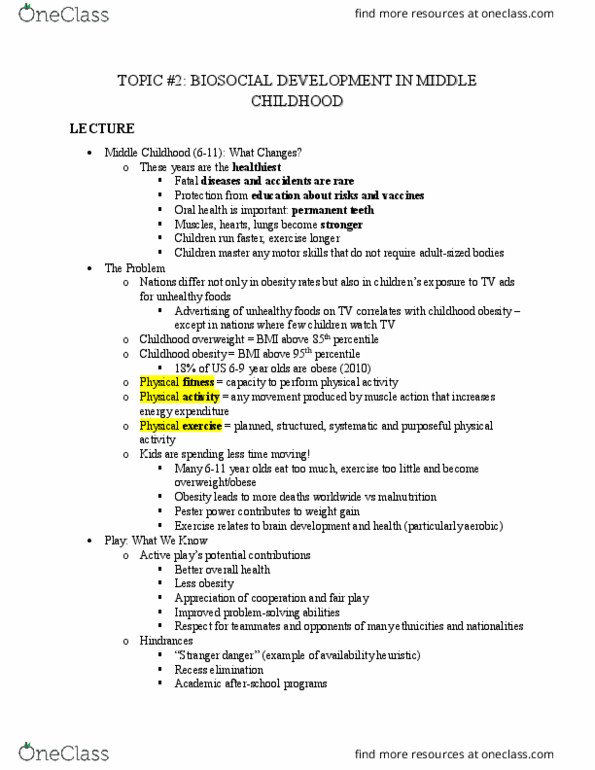HDE 100B Lecture Notes - Lecture 2: Childhood Obesity, Stranger Danger, Permanent Teeth thumbnail
