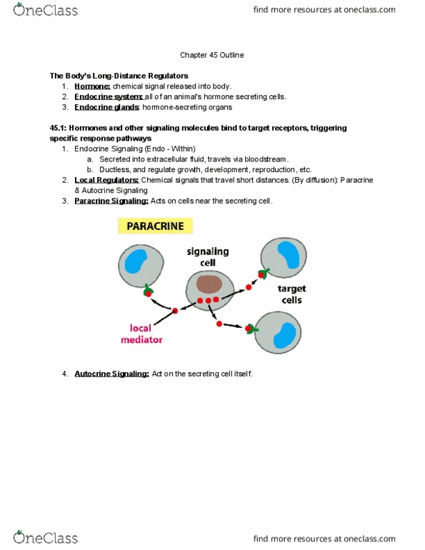 BIOL 117 Chapter Notes - Chapter 45: Extracellular Fluid, Autocrine Signalling, Endocrine System thumbnail