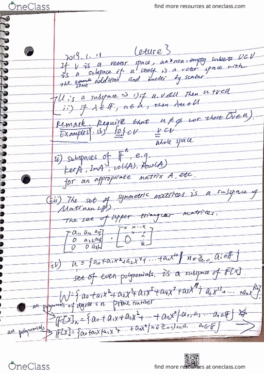 MATH 110 Lecture 3: more subspace examples cover image
