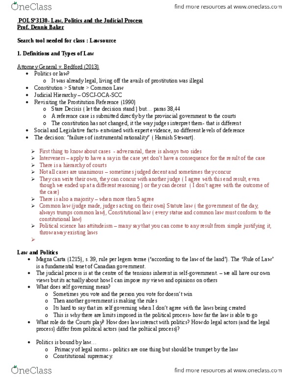 POLS 3130 Lecture Notes - David Easton, Precedent, Private Law thumbnail