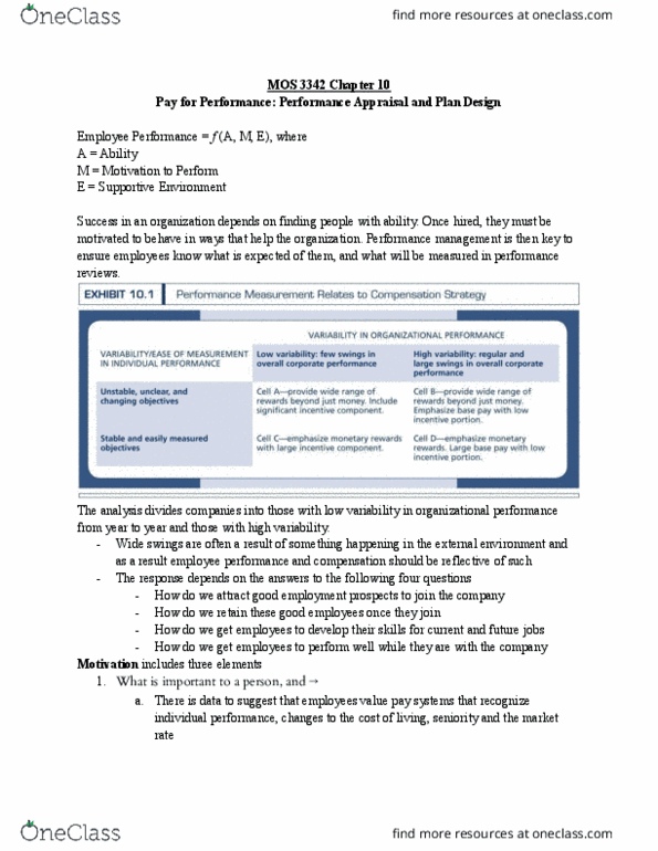 Management and Organizational Studies 3342A/B Chapter Notes - Chapter 10: Performance Appraisal, Performance Management, Goal Setting thumbnail