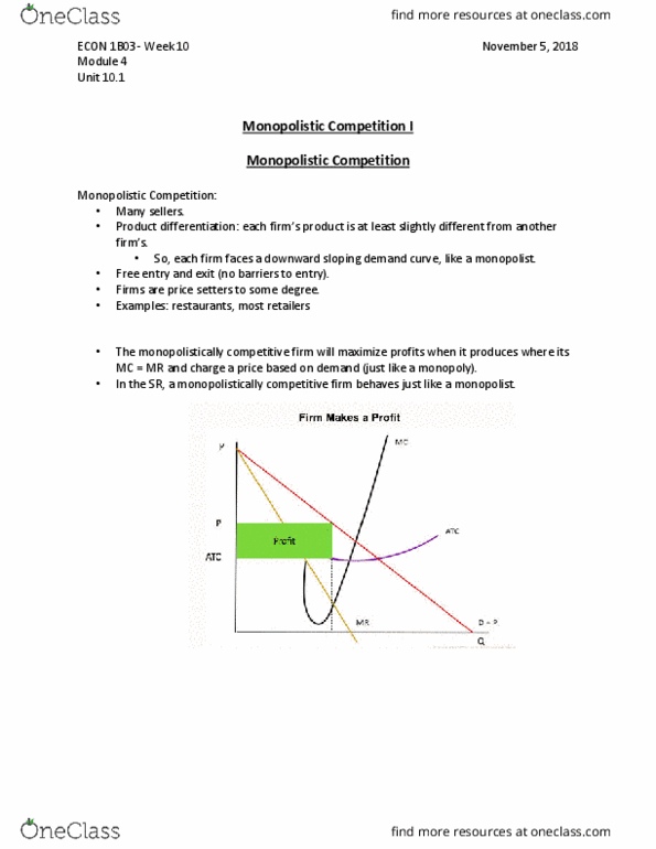 ECON 1B03 Lecture Notes - Lecture 1: Monopolistic Competition, Product Differentiation, Demand Curve thumbnail