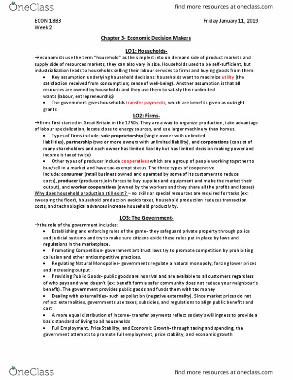 ECON 1BB3 Lecture Notes - Lecture 1: Limited Liability, Deflation, Sole Proprietorship thumbnail