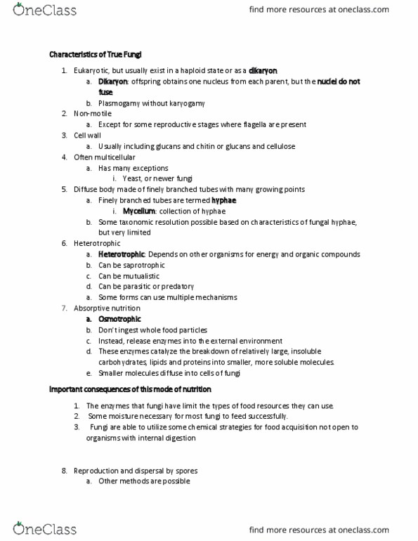 BIO 411 Lecture Notes - Lecture 1: Dikaryon, Saprotrophic Nutrition, Karyogamy thumbnail