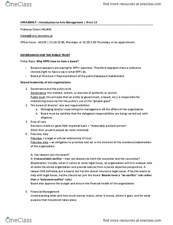 VPAA10H3 Lecture Notes - Lecture 10: Fiduciary thumbnail