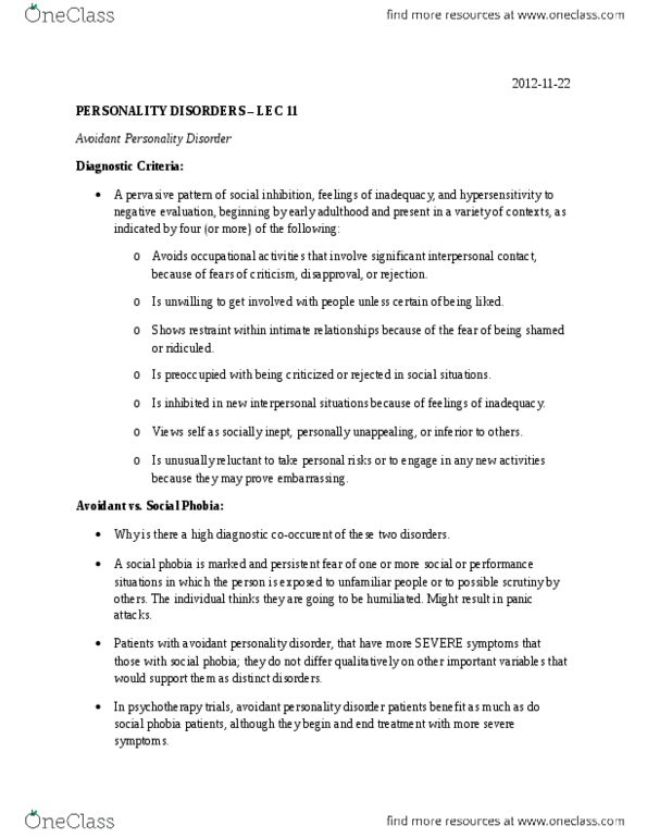 PSYD32H3 Lecture Notes - Personality Disorder, World Health Organization, Diagnostic And Statistical Manual Of Mental Disorders thumbnail