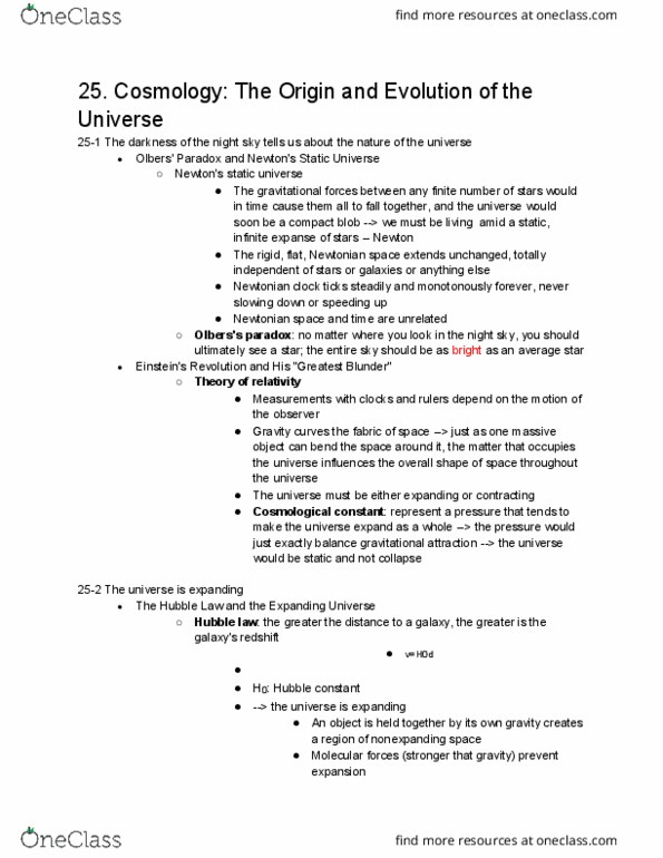 ASTRO 1 Chapter Notes - Chapter 25: Absolute Time And Space, Gravitational Redshift, Static Universe thumbnail