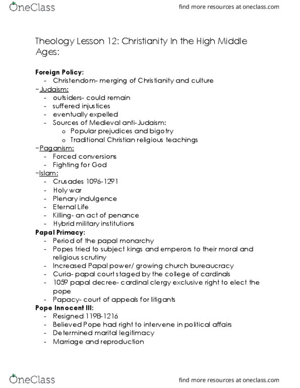 THE 1000C Lecture 13: Theology Lesson 12: Christianity In the High Middle Ages thumbnail