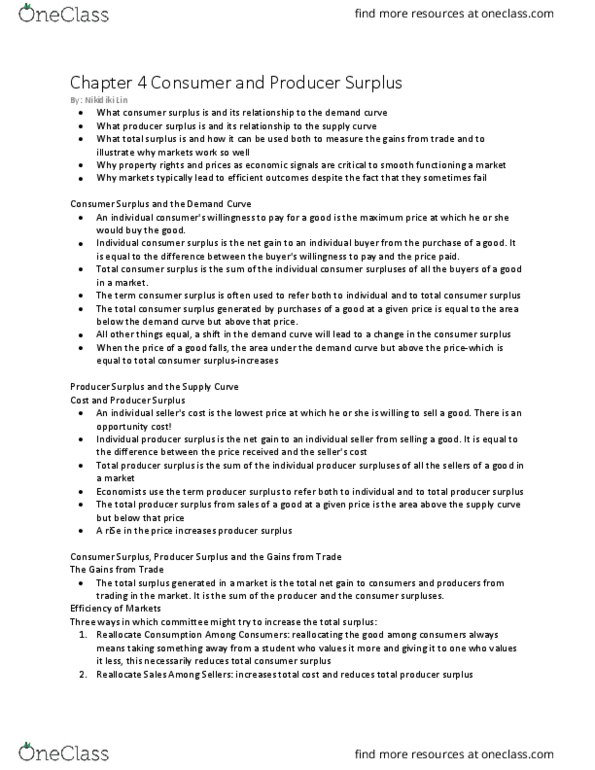 ECO100Y1 Chapter Notes - Chapter 4: Economic Surplus, Demand Curve, Efficient-Market Hypothesis thumbnail