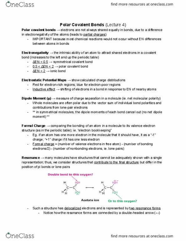 CHM136H1 Lecture Notes - Lecture 4: Chemical Polarity, Valence Electron, Lone Pair thumbnail