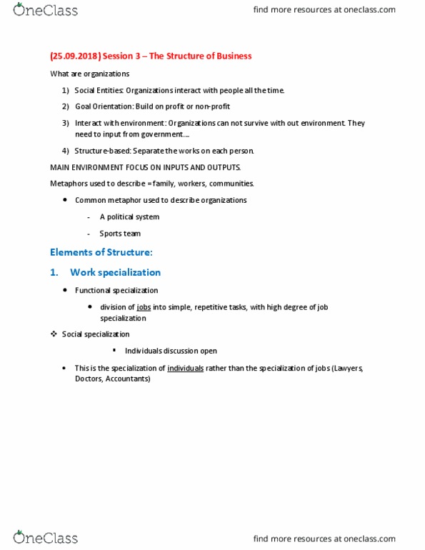 ADMS 1000 Lecture Notes - Lecture 9: Organic Work, Contingency Theory, Competitive Learning thumbnail