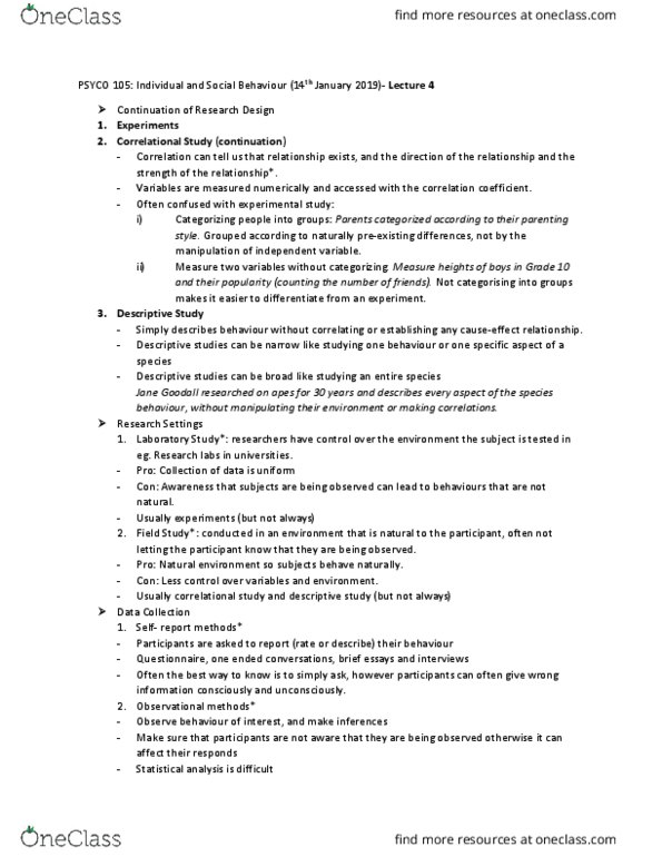 PSYCO105 Lecture Notes - Lecture 4: Jane Goodall, Descriptive Statistics, Natural Environment thumbnail