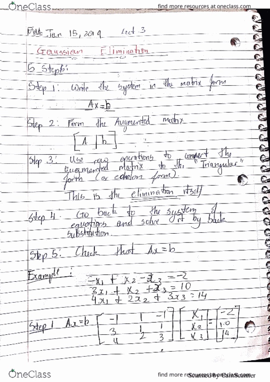 ENGM 1041 Lecture 3: Jan 15, 2019 Lect 3 Gaussian Elimination cover image