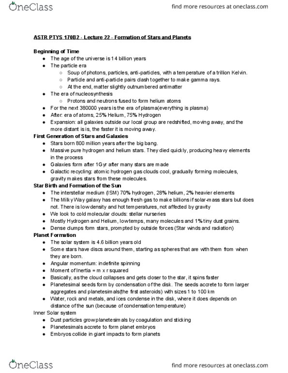 ASTR 170B2 Lecture Notes - Lecture 22: Antiparticle, Angular Momentum, Planetesimal thumbnail