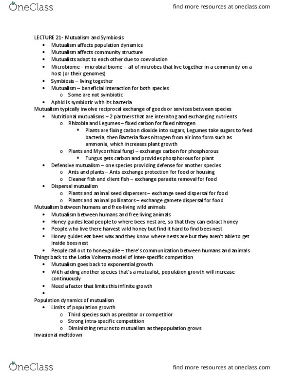 BIO120H1 Lecture Notes - Lecture 21: Beeswax, Cleaner Fish, Intraspecific Competition thumbnail